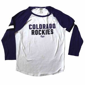 Colorado Rockies Victoria's Secret (PINK) Baseball T-Shirt Size M 3/4 Sleeve